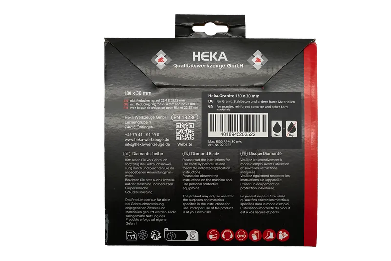 Diamant Trennscheibe Heka-Granite, 180 mm, 30 mm inkl. Reduzierring auf 25,4 & 22,23 mm 3