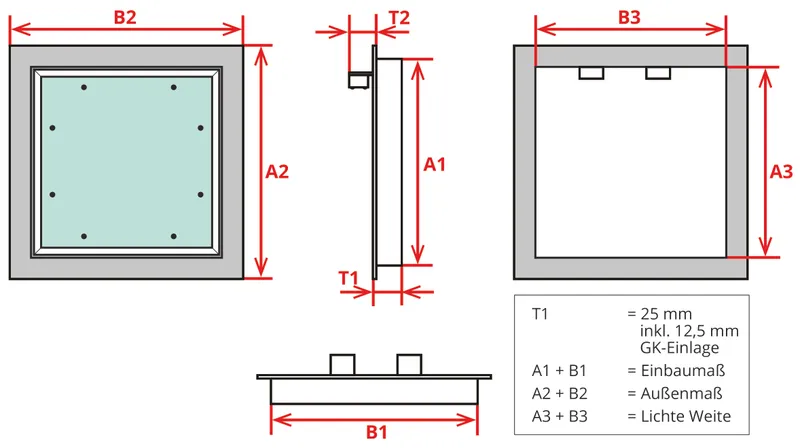 Revisionsklappe 600 x 600 mm GK=12,5 mm Alu befliesbar 1