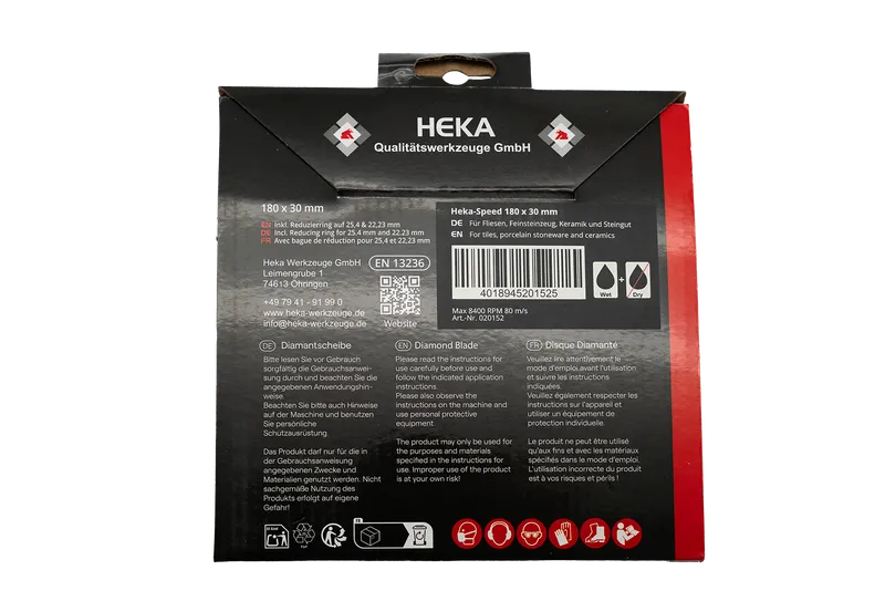Diamant Trennscheibe Heka-Speed, 180 mm, 30 mm inkl. Reduzierring auf 25,4 & 22,23 mm 3