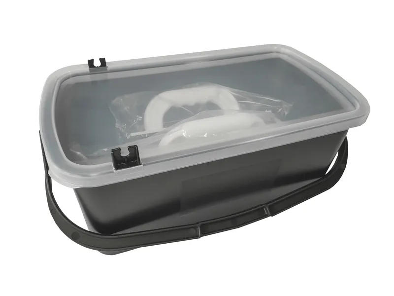 Wascheimer 10 l, schwarz mit Deckel, 1 Rolle, 2 Bretter 1