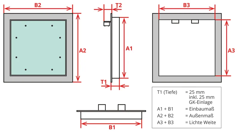 Revisionsklappe 300 x 300 mm Alu/GK 1