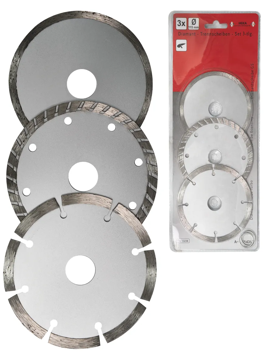 Diamant-Trennscheiben-Set 3-tlg. Ø 115 7x2x22,2 mm Vollrand,Segment,Turbo 0
