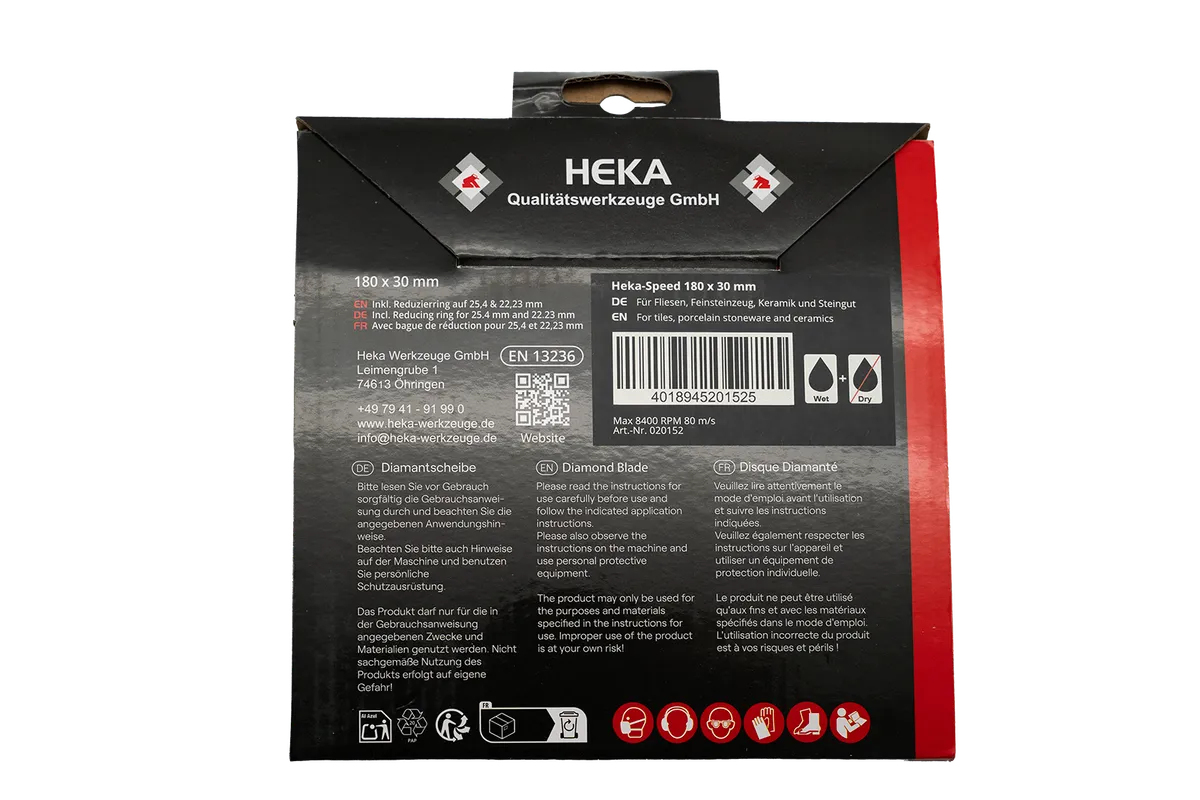 Diamant Trennscheibe Heka-Speed, 180 mm, 30 mm inkl. Reduzierring auf 25,4 & 22,23 mm 3