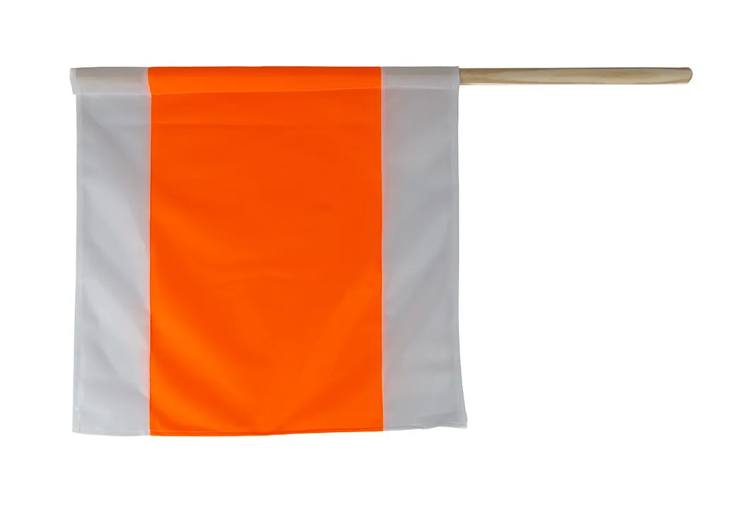 Warnfahne 500 x 500 mm weiß-orange-weiß mit Schlaufe und Holzstiel 0