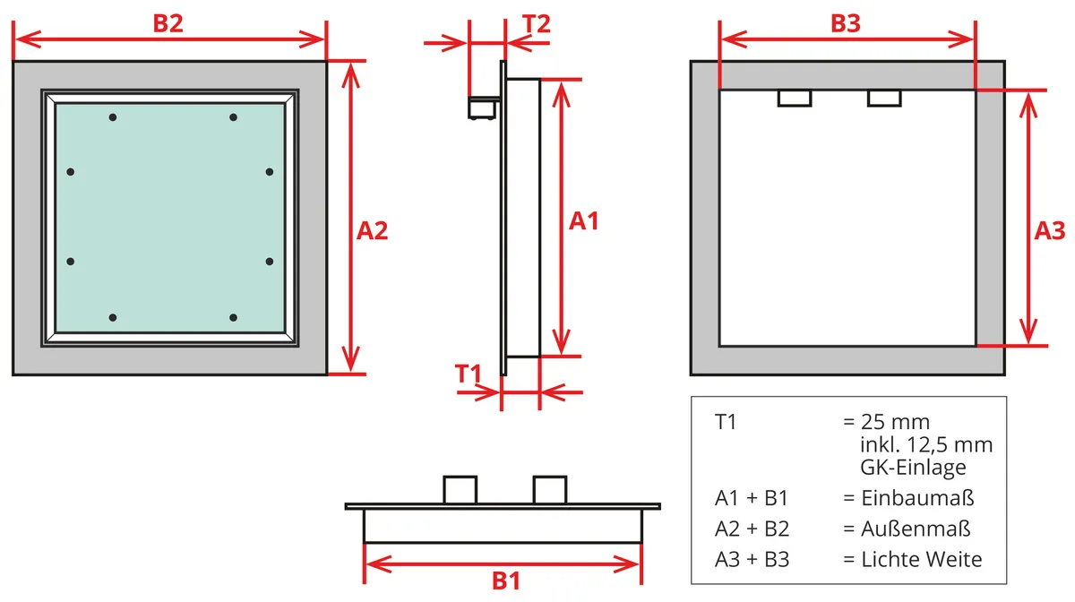 Revisionsklappe 300 x 300 mm GK=12,5 mm Alu befliesbar 1