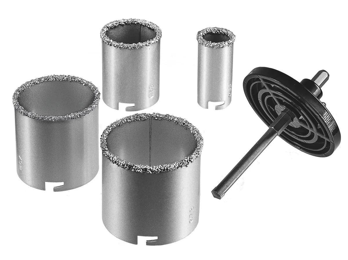 Hartmetall Lochbohrerset 6-tlg. 33/53/67/73 mm incl.Bohrer und Teller 0