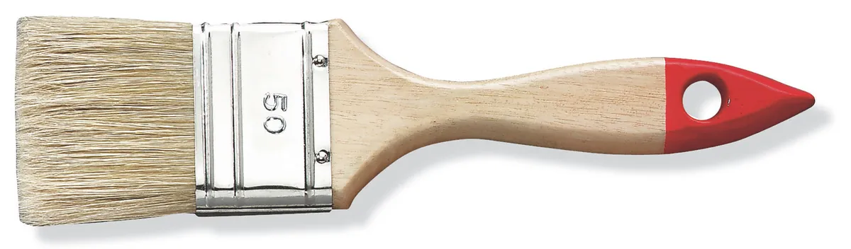 Lackierpinsel 50 mm helle Borste lackierter Holzstiel, Weißblechzwinge 0