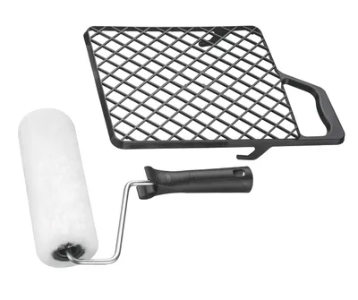 Farbrollgarnitur 18 cm: 1 Roller Polyester gestrickt, 1 Abstreifgitter